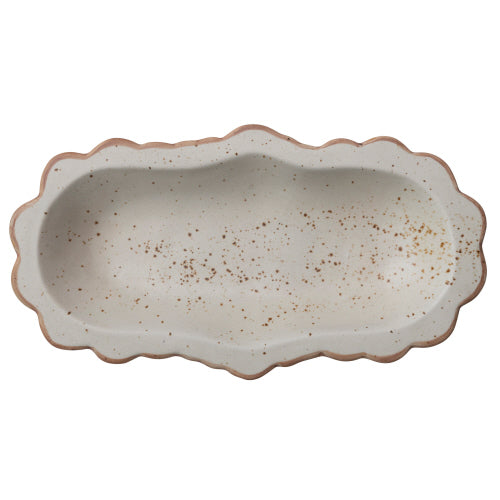 Scalloped Stoneware Platter Speckled Cream