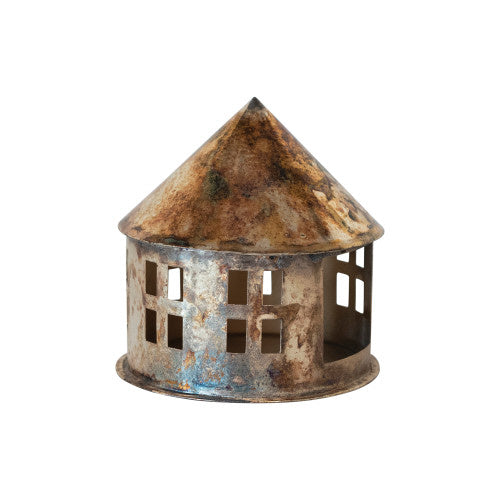 Metal House Tealight Holder Silver Finish Small